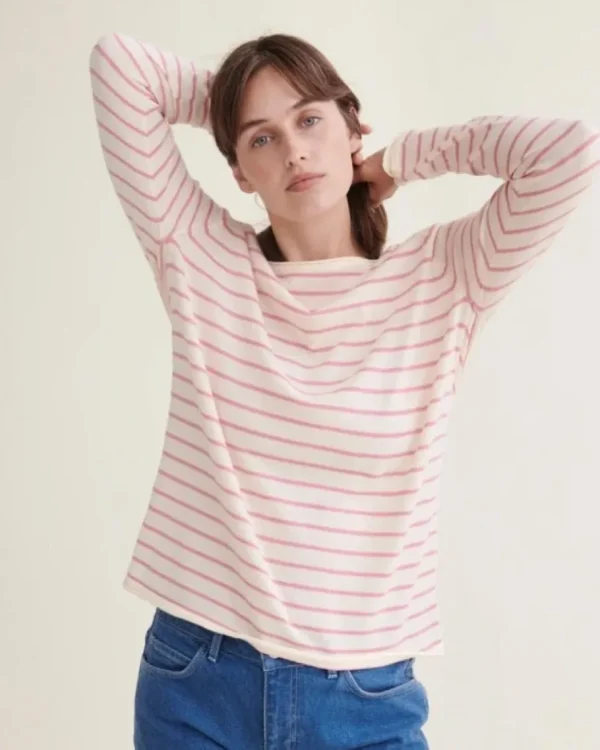 Basic Apparel - økologisk bluse - Soya Mini Stripe - Whisper White / wild Rose^Dame Overdele