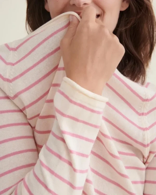 Basic Apparel - økologisk bluse - Soya Mini Stripe - Whisper White / wild Rose^Dame Overdele
