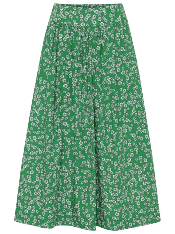 Grobund Mette Nederdel - Økologisk Maxi-Nederdel Grøn med blomster^Dame Underdele