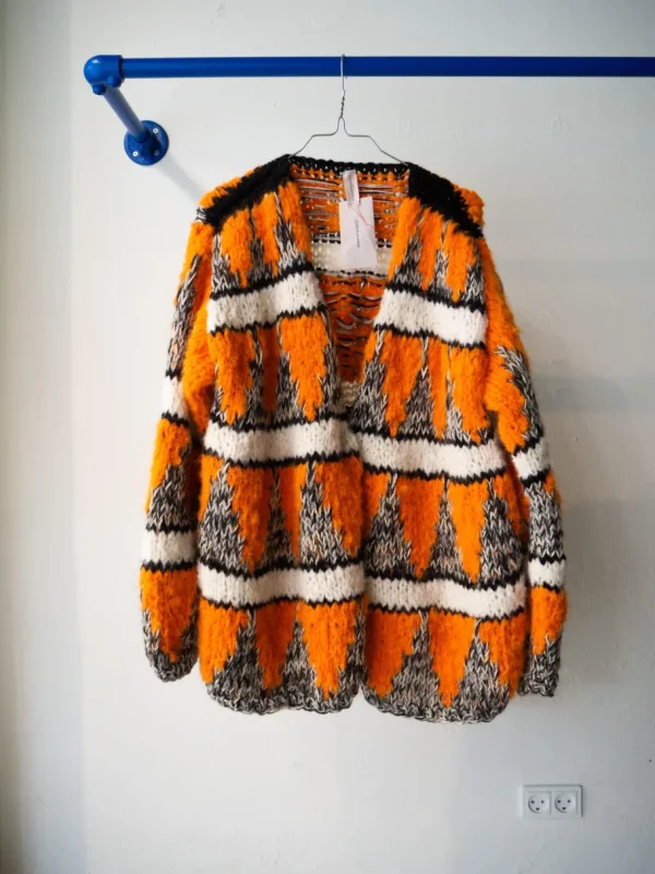 Gudrun & Gudrun - Birch Cardigan Grå / Hvid / Orange^Dame Overdele