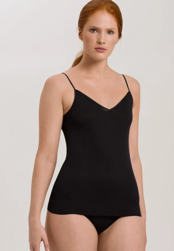 Hanro Cotton Seamless Spaghetti Top Black^Dame Undertøj