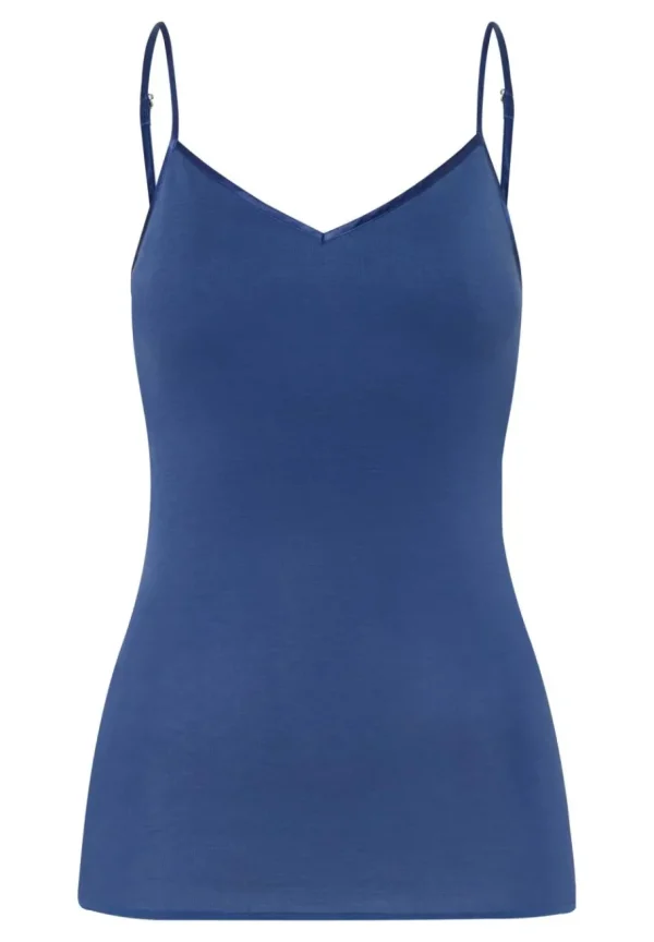 Hanro Cotton Seamless Spaghetti Top True Navy^Dame Undertøj