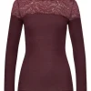 Hanro Maria L/SLV Shirt uld/silke med blonde - Deep Maroon^Dame Overdele