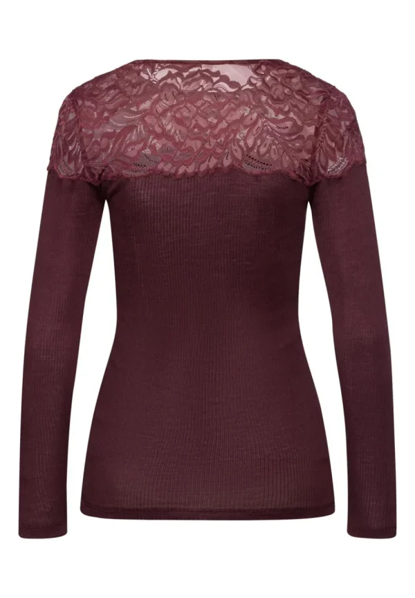 Hanro Maria L/SLV Shirt uld/silke med blonde - Deep Maroon^Dame Overdele
