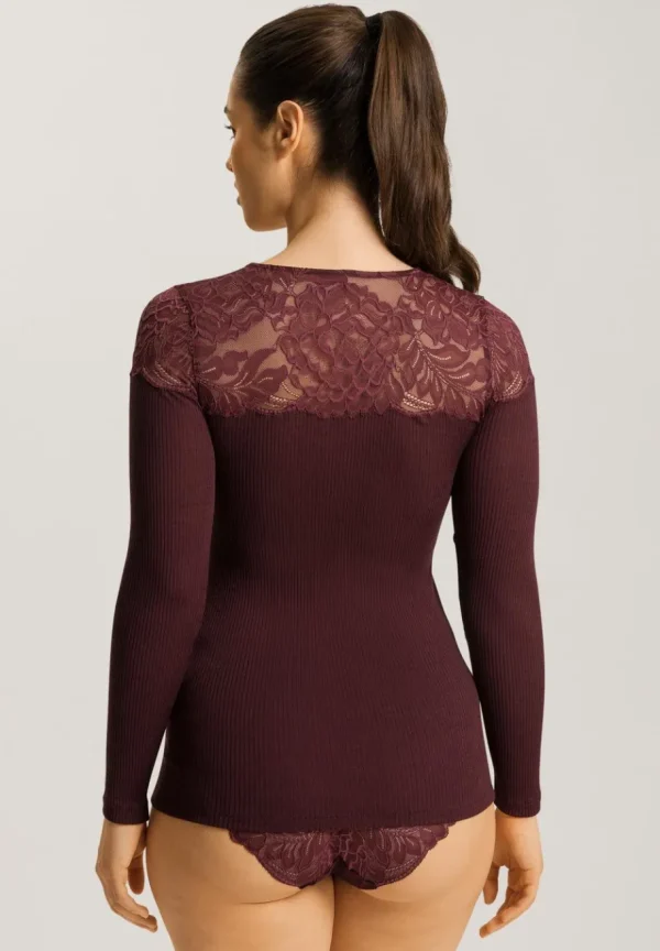 Hanro Maria L/SLV Shirt uld/silke med blonde - Deep Maroon^Dame Overdele