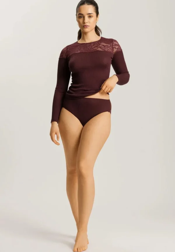 Hanro Maria L/SLV Shirt uld/silke med blonde - Deep Maroon^Dame Overdele