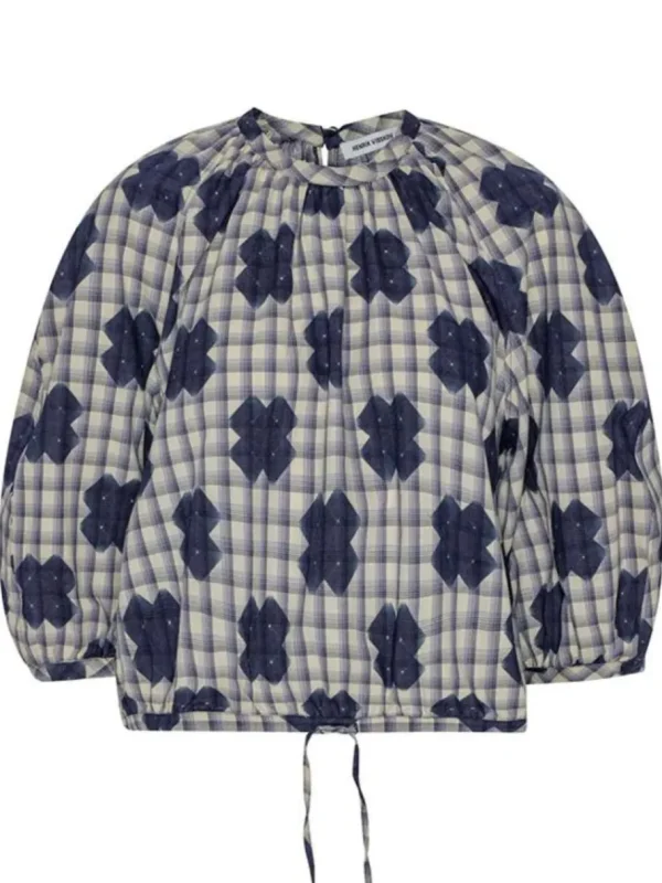 Henrik Vibskov - GAMBIT BLOUSE - BLUE WHITE CHECKS CROSS PRINT Copy^Dame Overdele