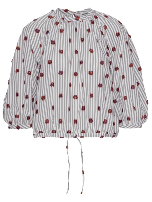 Henrik Vibskov - GAMBIT BLOUSE - GREY WHITE HORSE HEAD STRIPES^Dame Overdele