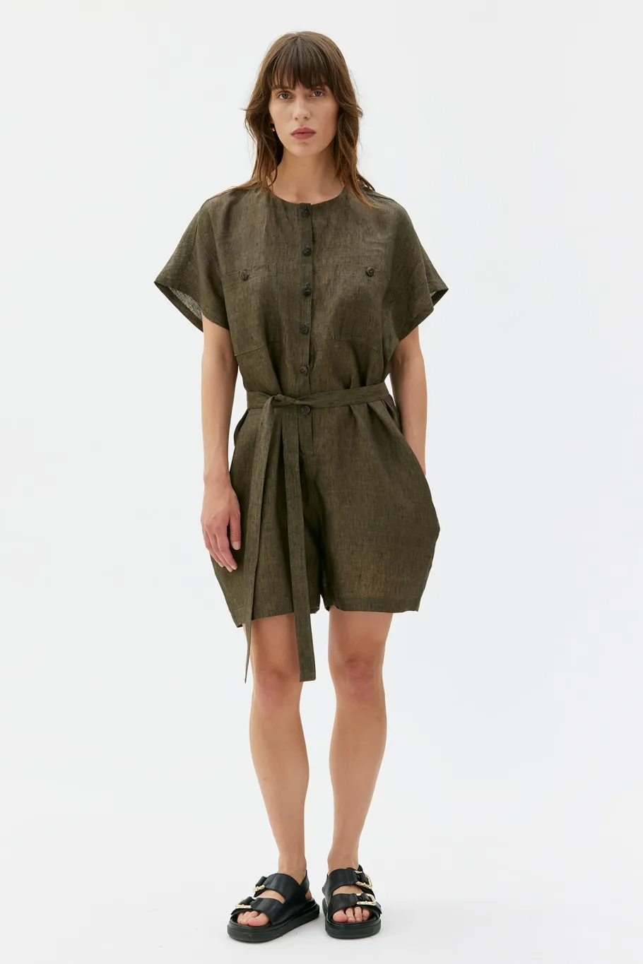 maska_alva_linen_jumpsuit_0.webp Maska Alva linen jumpsuit - Black melange^Dame Kjoler Og Jumpsuits