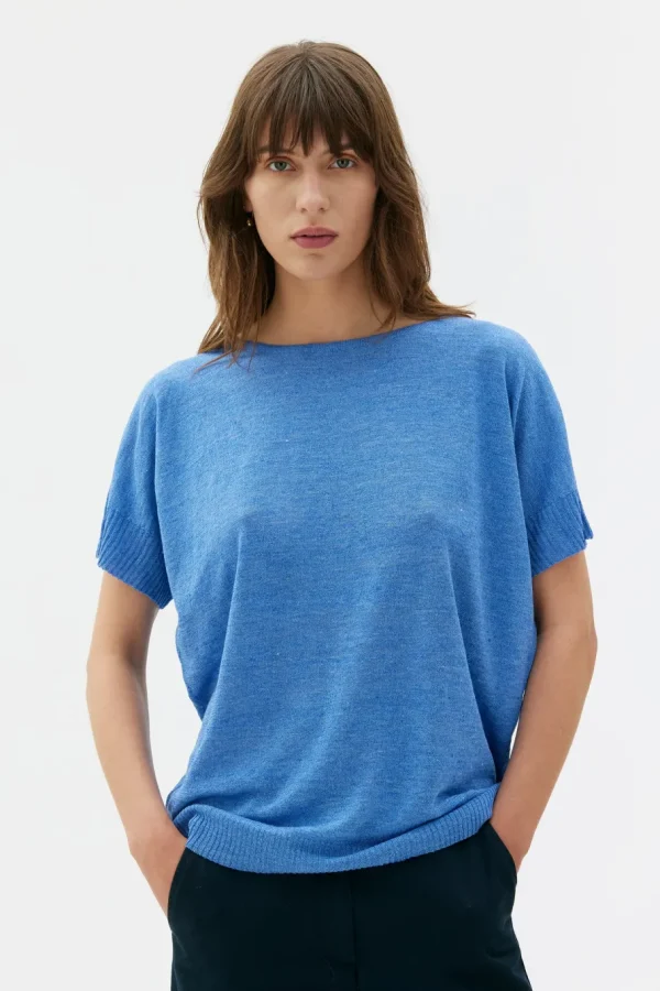 Maska Sirus Silk Linen Dolman Sleeve Top Light Blue^Dame Overdele