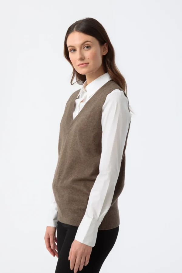 Maska MERINO V-NECK VEST – NUTMEG BROWN^Dame Overdele
