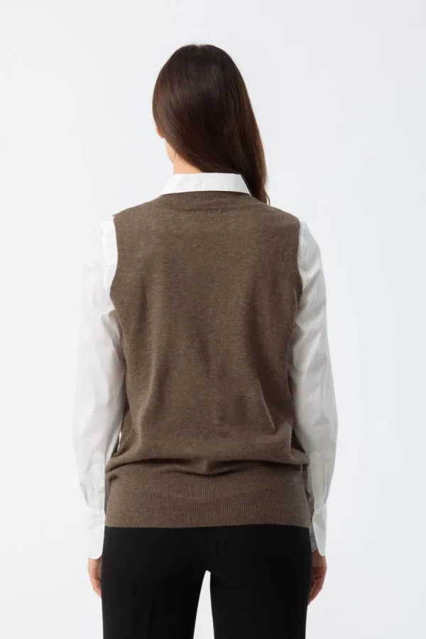 Maska MERINO V-NECK VEST – NUTMEG BROWN^Dame Overdele