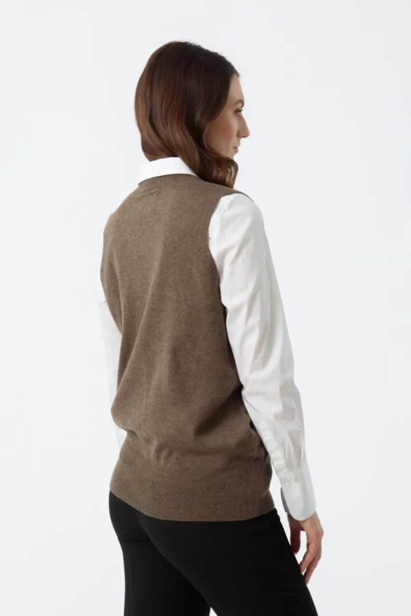 Maska MERINO V-NECK VEST – NUTMEG BROWN^Dame Overdele