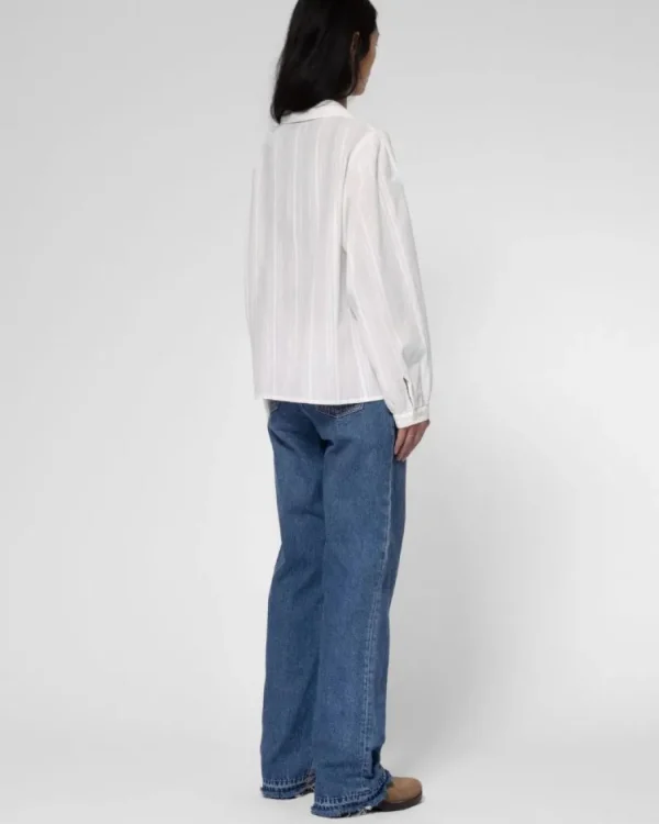Nudie Jeans - Edith striped dobby blouse offwhite^Dame Overdele