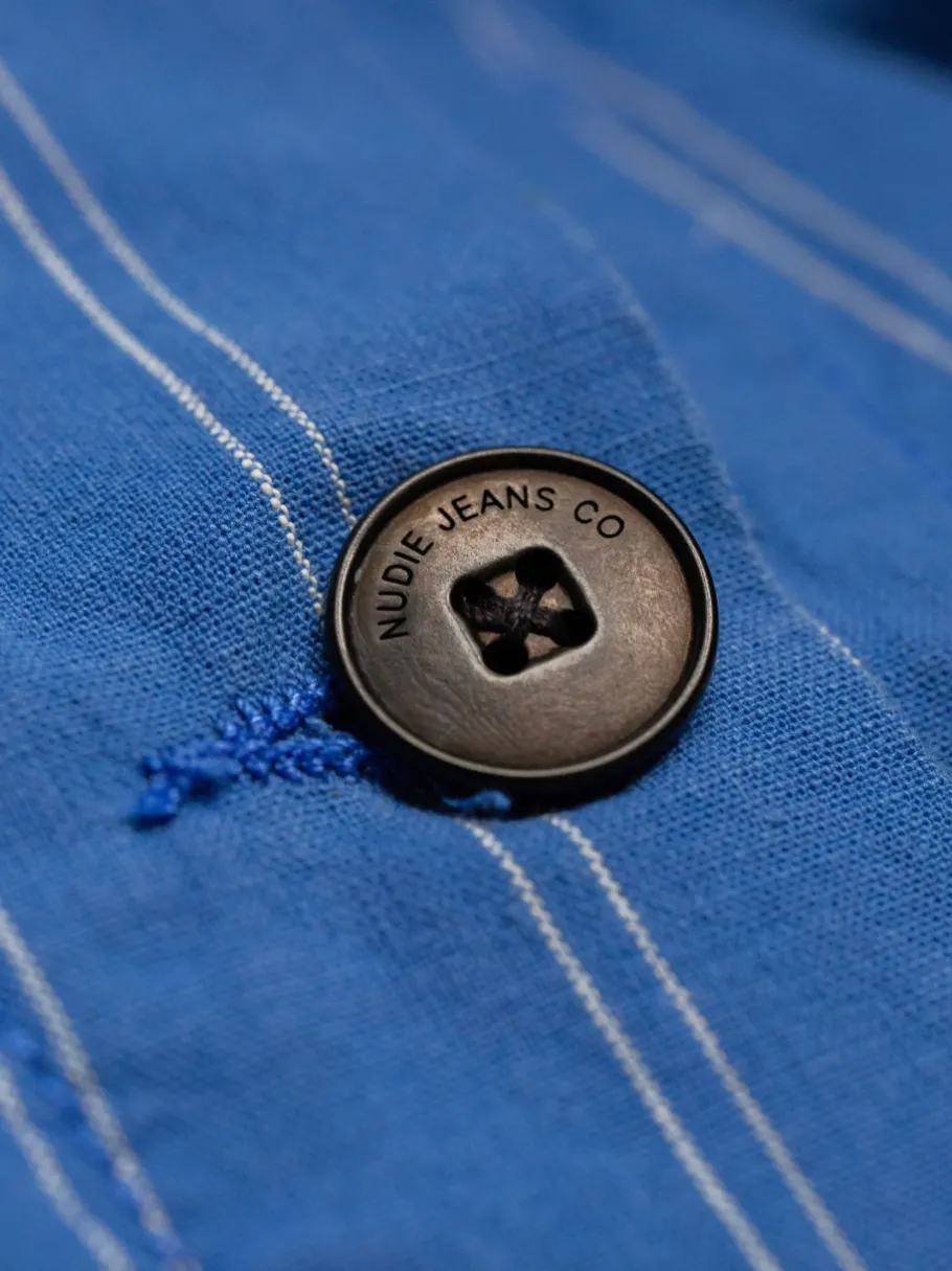 nudie_jeans_kicki_striped_3.webp Nudie Jeans Kicki Striped Workwear Jacket Blue/Offwhite^Dame Overtøj