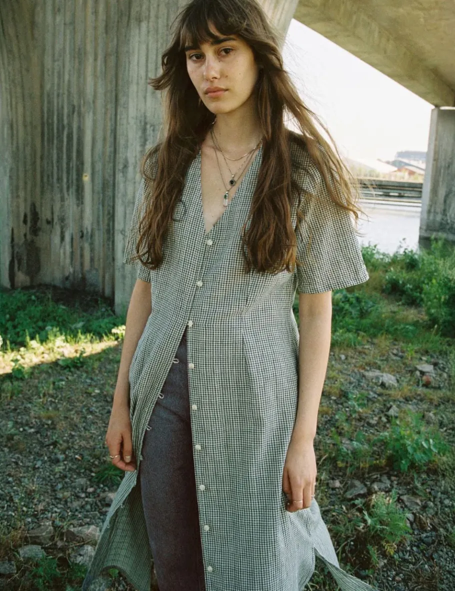 nudie_jeans_lollo_check_i_1.webp Nudie Jeans Lollo Check Indigo Dress^Dame Kjoler Og Jumpsuits