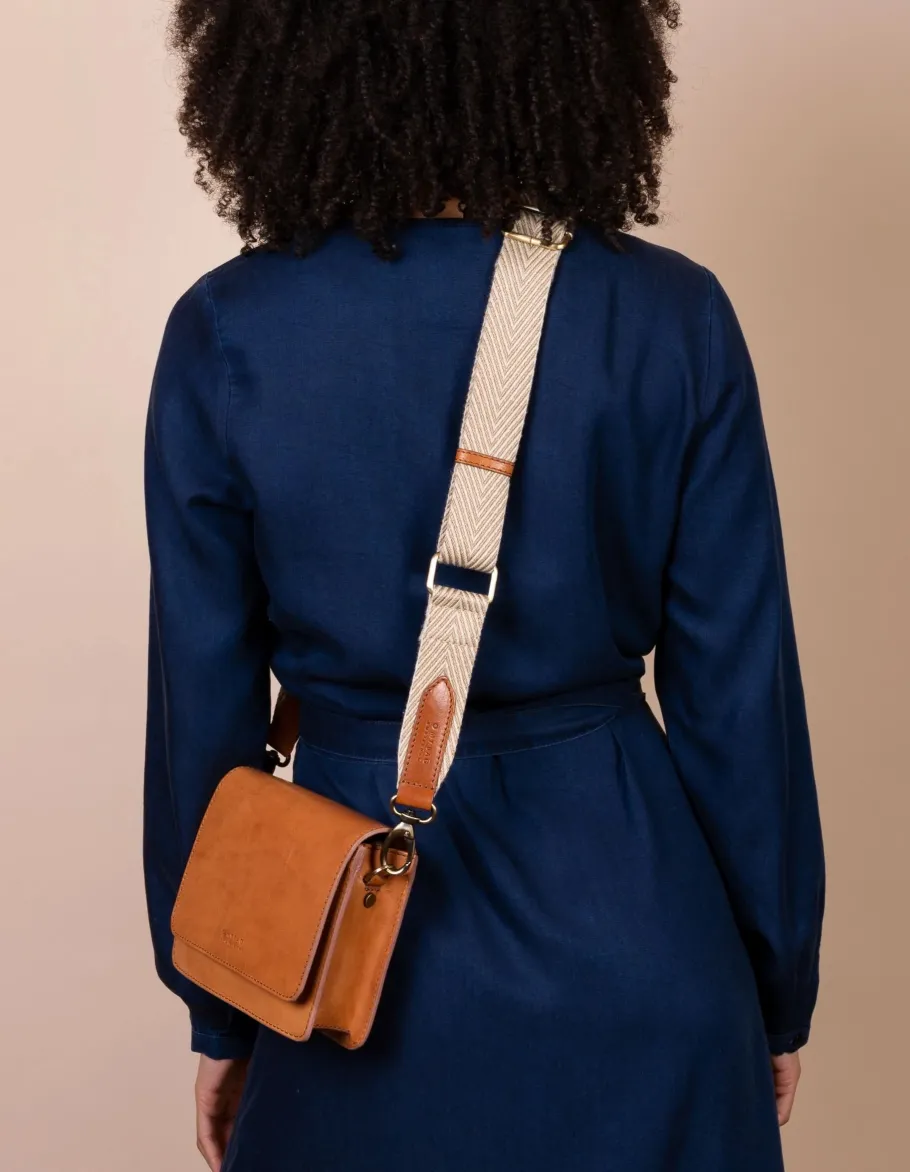 o_my_bag__herringbone_web_1-1.webp O My Bag - Herringbone Webbing Strap - Sand & Cognac^Dame Tasker Og Punge