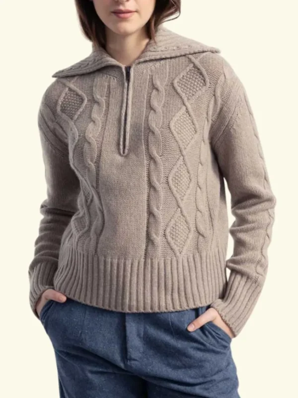 Rifo GIUDITTA Women's Recycled Wool Zip Sweater Sand Beige^Dame Overdele