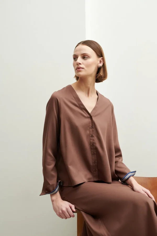 Schulz by Crowd Sessa shirt Brown Tencel^Dame Overdele