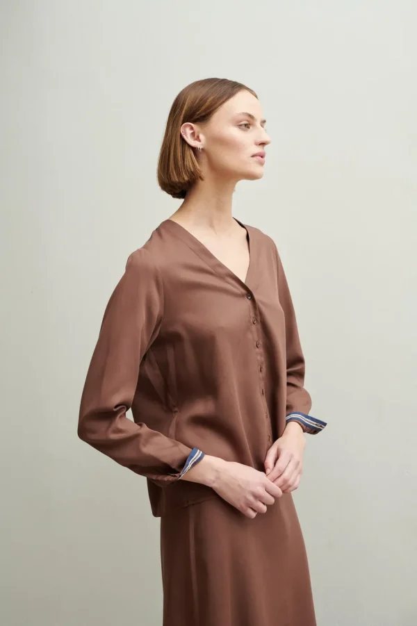 Schulz by Crowd Sessa shirt Brown Tencel^Dame Overdele