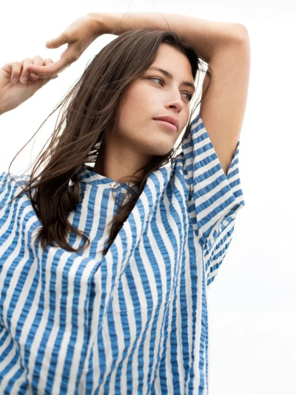 Serendipity Short Sleeved Shirt Azur Stripe^Dame Overdele
