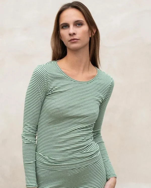 Serendipity Slim Tee Ivy/Offwhite-Melange Rib stripe^Dame Overdele