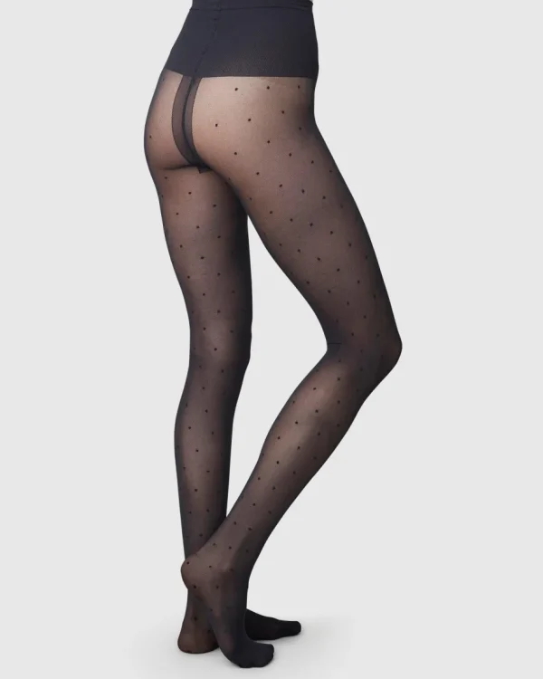 Swedish Stockings - Doris dot tights - Black 40den^Dame Sokker Og Strømpebukser