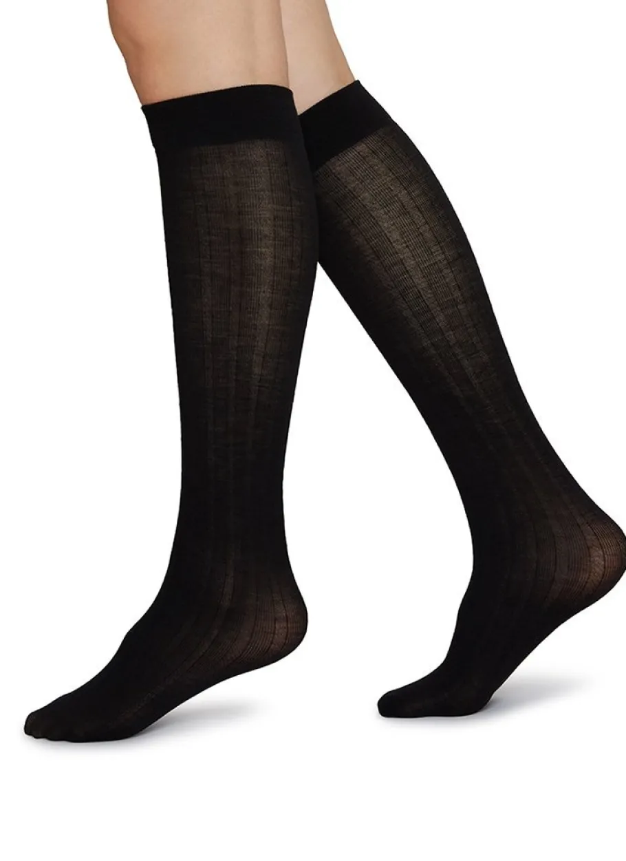 swedish_stockings__freja__0.webp Swedish Stockings - Freja bio wool knee-highs - Black^Dame Sokker Og Strømpebukser
