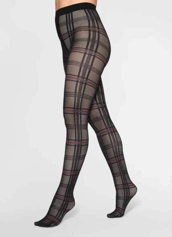 Swedish Stockings - Lotta check tights - Black/wine^Dame Sokker Og Strømpebukser