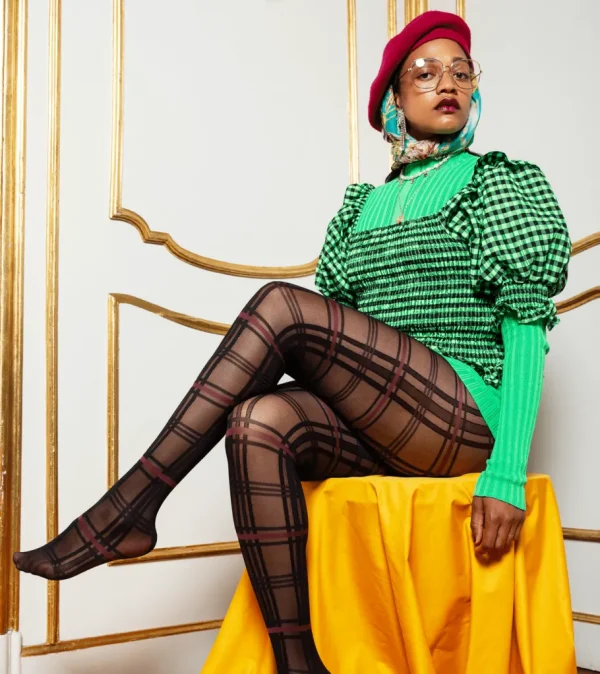Swedish Stockings - Lotta check tights - Black/wine^Dame Sokker Og Strømpebukser