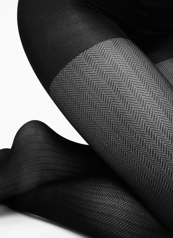 Swedish Stockings - Nina fishbone tights - Black 40den^Dame Sokker Og Strømpebukser