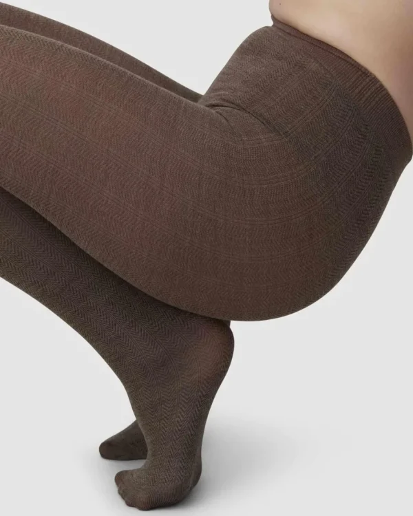 Swedish Stockings - Ylva Wool Strømpebukser - Fishbone Mid Brown^Dame Sokker Og Strømpebukser