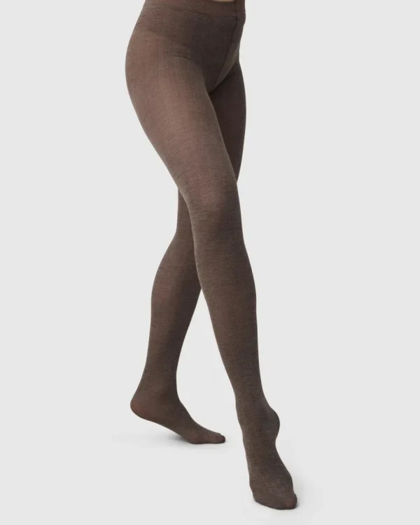 Swedish Stockings - Ylva Wool Strømpebukser - Fishbone Mid Brown^Dame Sokker Og Strømpebukser