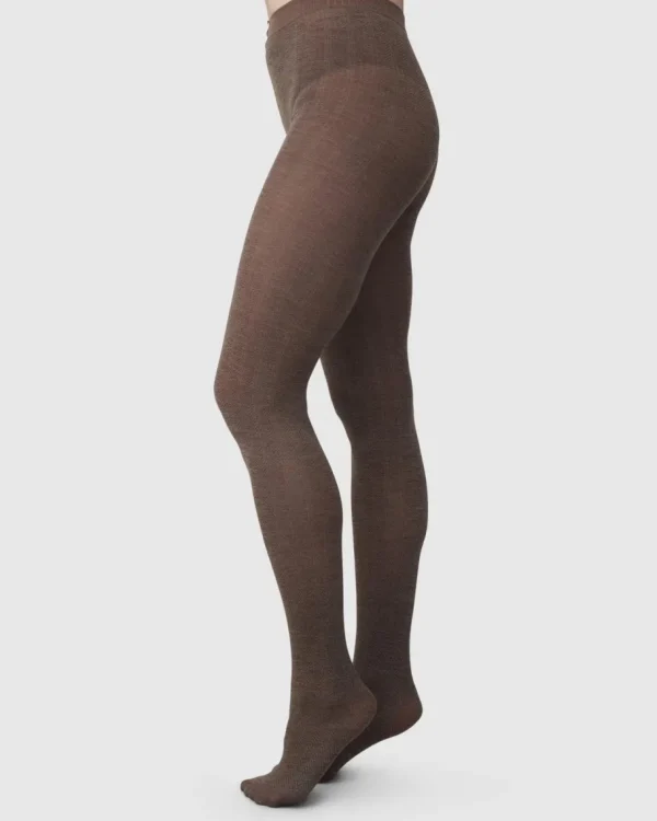 Swedish Stockings - Ylva Wool Strømpebukser - Fishbone Mid Brown^Dame Sokker Og Strømpebukser