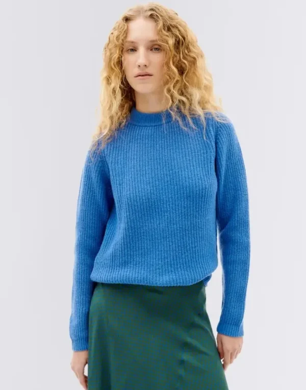Thinking Mu - Uld Sweater - BLUE HERA KNITTED SWEATER^Dame Overdele