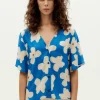 Thinking Mu Blue butterfly flowers Libelula blouse^Dame Overdele