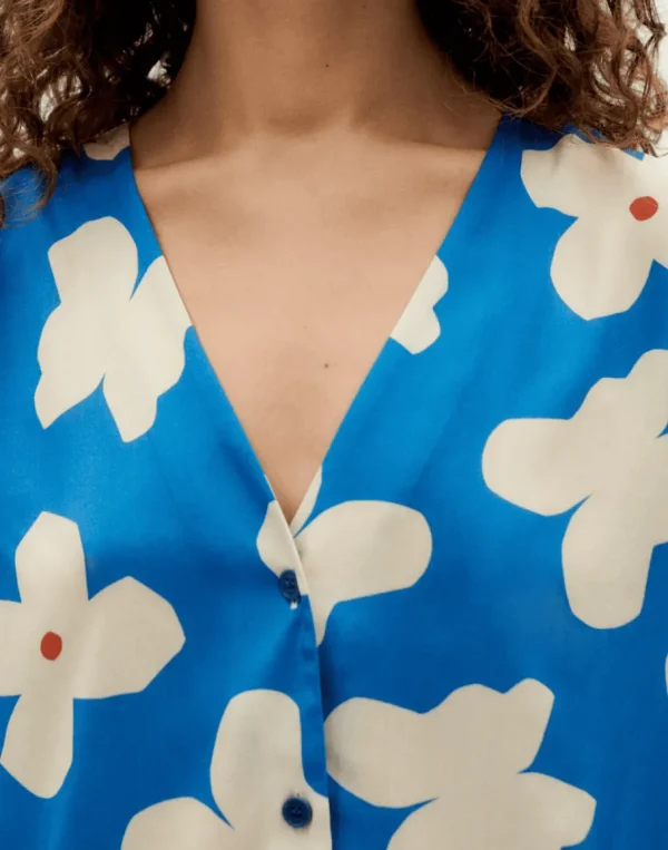 Thinking Mu Blue butterfly flowers Libelula blouse^Dame Overdele