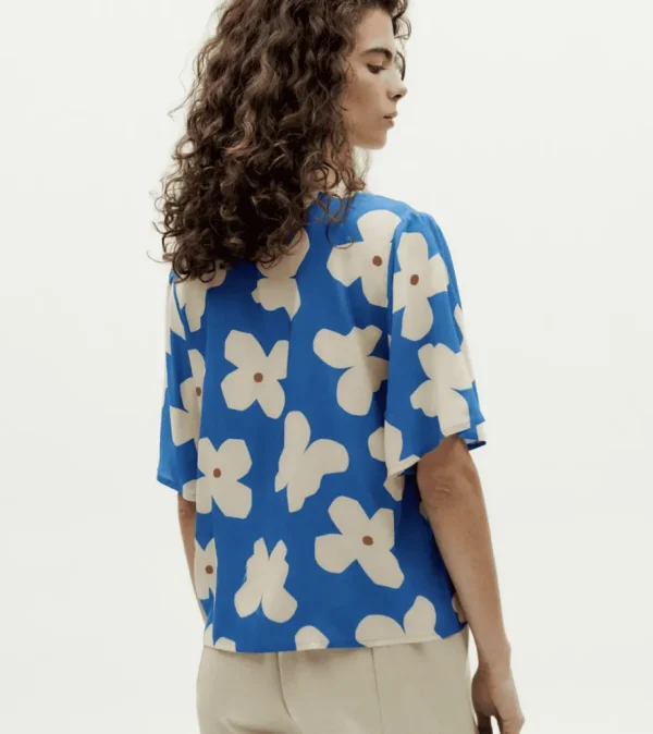 Thinking Mu Blue butterfly flowers Libelula blouse^Dame Overdele